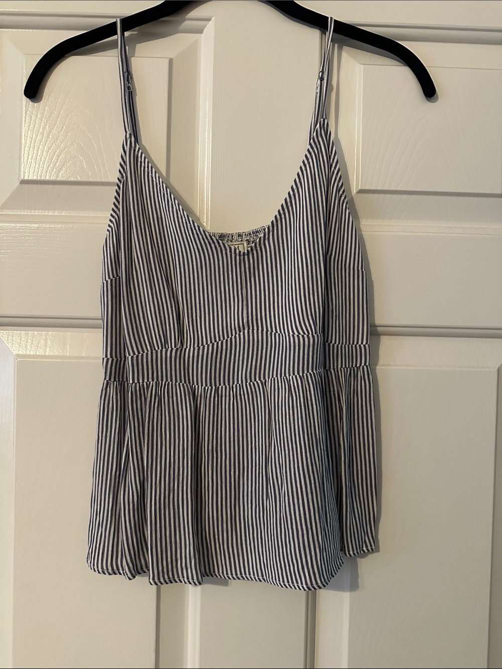 Abercrombie & Fitch Navy and White Striped V-Neck Spaghetti Strap Camisole